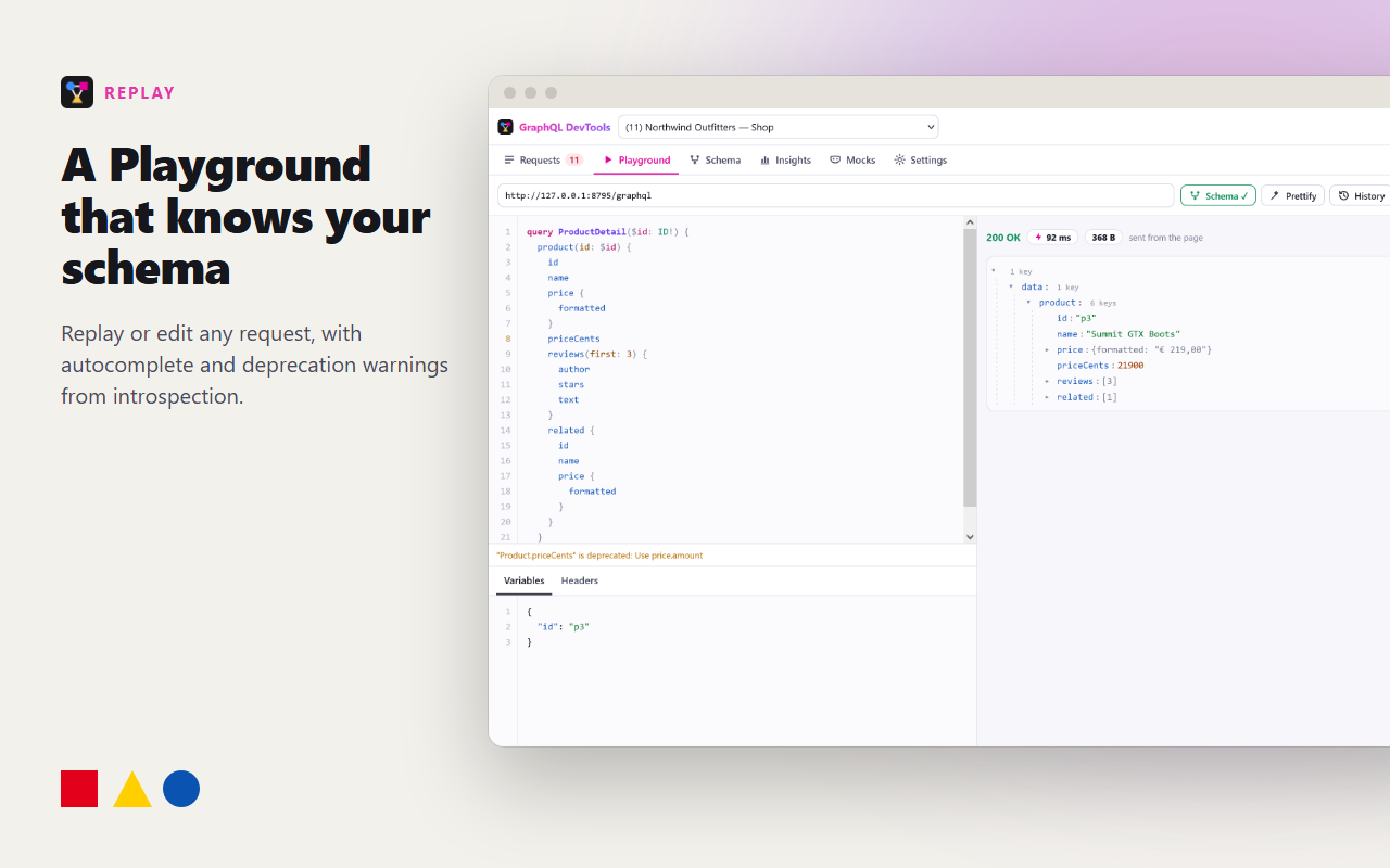 The playground with schema autocomplete